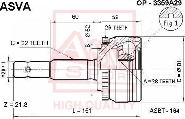 ASVA OP-3359A29 - Шарнирный комплект, ШРУС, приводной вал avtokuzovplus.com.ua