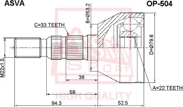 ASVA OP-504 - Шарнирный комплект, ШРУС, приводной вал avtokuzovplus.com.ua