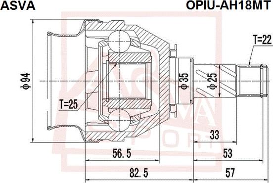 ASVA OPIU-AH18MT - Шарнирный комплект, ШРУС, приводной вал avtokuzovplus.com.ua