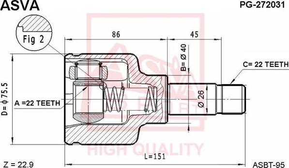 ASVA PG-272031 - Шарнирный комплект, ШРУС, приводной вал avtokuzovplus.com.ua