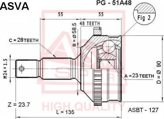 ASVA PG-51A48 - Шарнирный комплект, ШРУС, приводной вал avtokuzovplus.com.ua