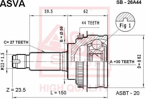 ASVA SB-26A44 - Шарнирный комплект, ШРУС, приводной вал avtokuzovplus.com.ua