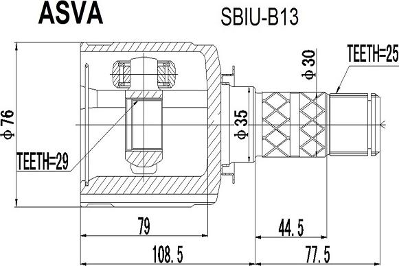 ASVA SBIU-B13 - Шарнирный комплект, ШРУС, приводной вал avtokuzovplus.com.ua