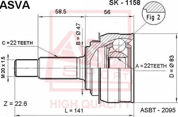 ASVA SK-1158 - Шарнирный комплект, ШРУС, приводной вал avtokuzovplus.com.ua