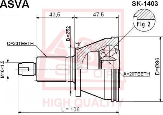 ASVA SK-1403 - Шарнірний комплект, ШРУС, приводний вал autocars.com.ua