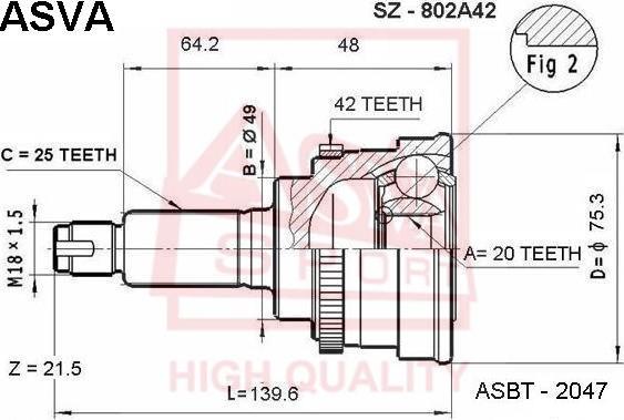 ASVA SZ-802A42 - Шарнирный комплект, ШРУС, приводной вал avtokuzovplus.com.ua