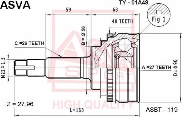 ASVA TY-01A48 - Шарнирный комплект, ШРУС, приводной вал autodnr.net