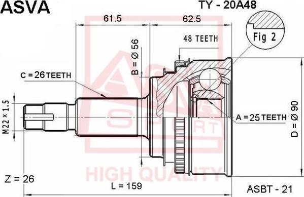 ASVA TY-20A48 - Шарнирный комплект, ШРУС, приводной вал avtokuzovplus.com.ua