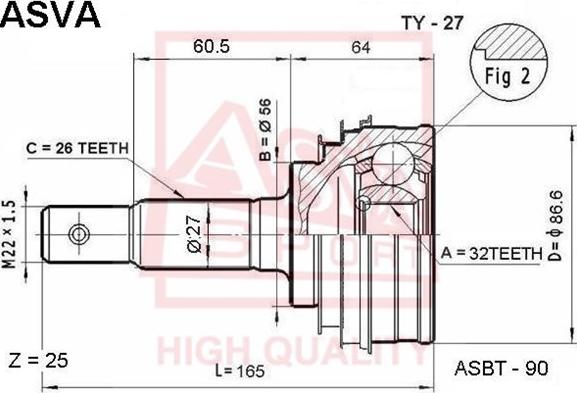 ASVA TY-27 - Шарнирный комплект, ШРУС, приводной вал autodnr.net