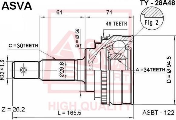 ASVA TY-28A48 - Шарнирный комплект, ШРУС, приводной вал avtokuzovplus.com.ua