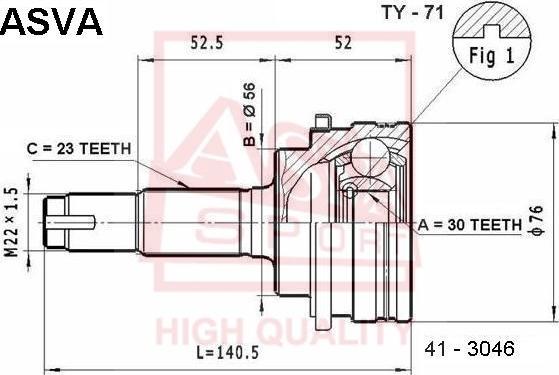 ASVA TY-71 - Шарнирный комплект, ШРУС, приводной вал autodnr.net