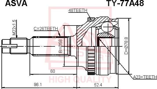 ASVA TY-77A48 - Шарнірний комплект, ШРУС, приводний вал autocars.com.ua