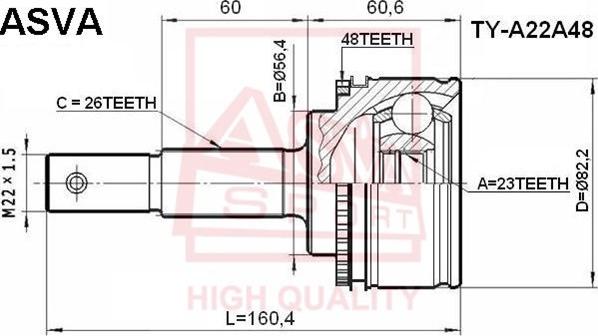 ASVA TY-A22A48 - Шарнирный комплект, ШРУС, приводной вал autodnr.net
