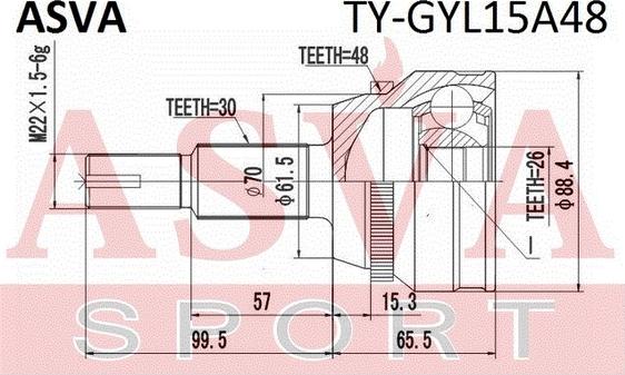 ASVA TY-GYL15A48 - Шарнірний комплект, ШРУС, приводний вал autocars.com.ua