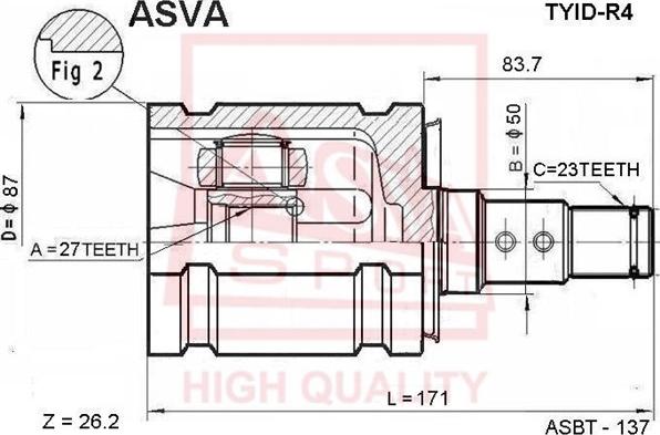 ASVA TYID-R4 - Шарнирный комплект, ШРУС, приводной вал avtokuzovplus.com.ua