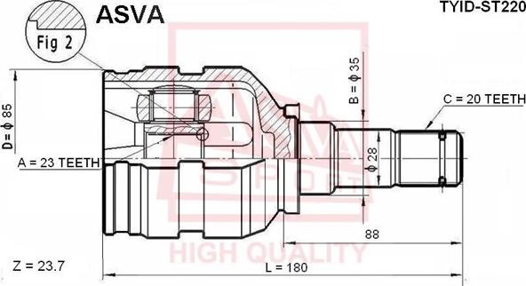 ASVA TYID-ST220 - Шарнірний комплект, ШРУС, приводний вал autocars.com.ua