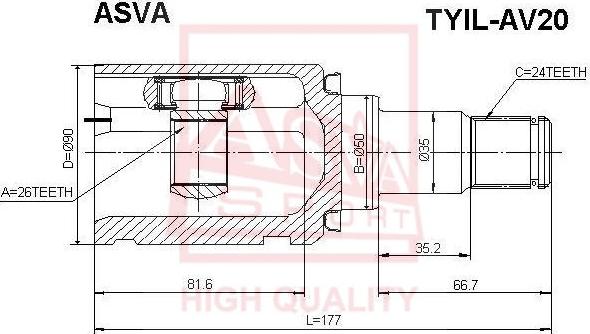 ASVA TYIL-AV20 - Шарнирный комплект, ШРУС, приводной вал avtokuzovplus.com.ua