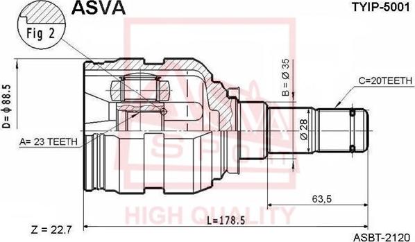 ASVA TYIP-5001 - Шарнирный комплект, ШРУС, приводной вал avtokuzovplus.com.ua