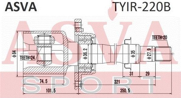 ASVA TYIR-220B - Шарнирный комплект, ШРУС, приводной вал autodnr.net
