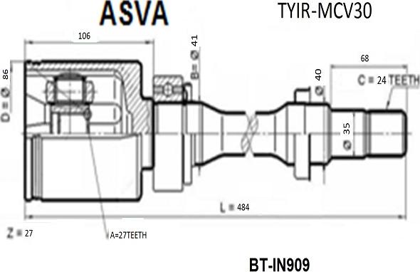 ASVA TYIR-MCV30 - Шарнірний комплект, ШРУС, приводний вал autocars.com.ua