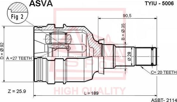 ASVA TYIU-5006 - Шарнирный комплект, ШРУС, приводной вал avtokuzovplus.com.ua