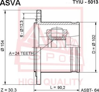 ASVA TYIU-5013 - Шарнірний комплект, ШРУС, приводний вал autocars.com.ua