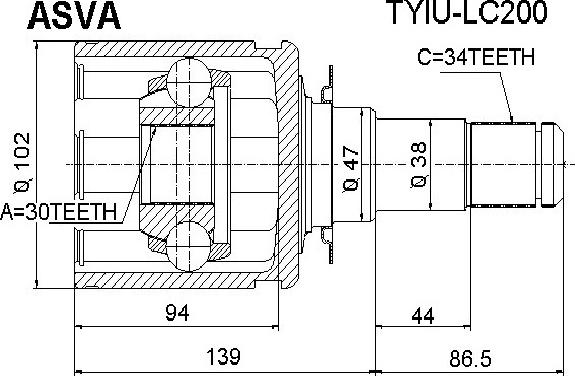 ASVA TYIU-LC200 - Шарнирный комплект, ШРУС, приводной вал autodnr.net