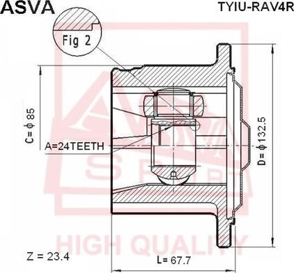 ASVA TYIU-RAV4R - Шарнірний комплект, ШРУС, приводний вал autocars.com.ua