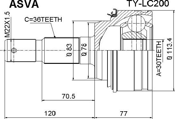 ASVA TY-LC200 - Шарнирный комплект, ШРУС, приводной вал autodnr.net