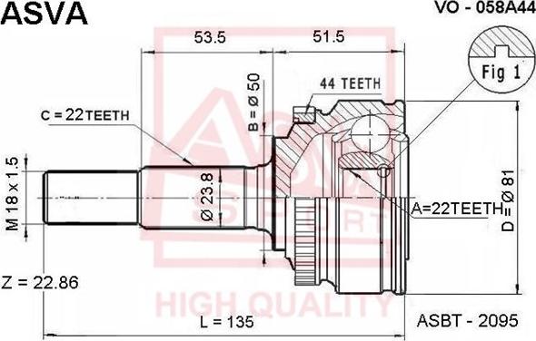 ASVA VO-058A44 - Шарнірний комплект, ШРУС, приводний вал autocars.com.ua