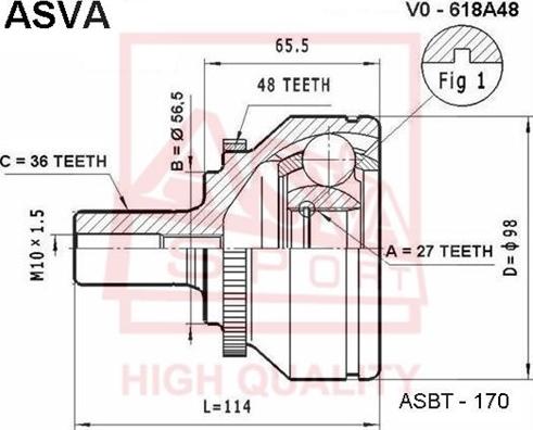 ASVA VO-618A48 - Шарнирный комплект, ШРУС, приводной вал avtokuzovplus.com.ua