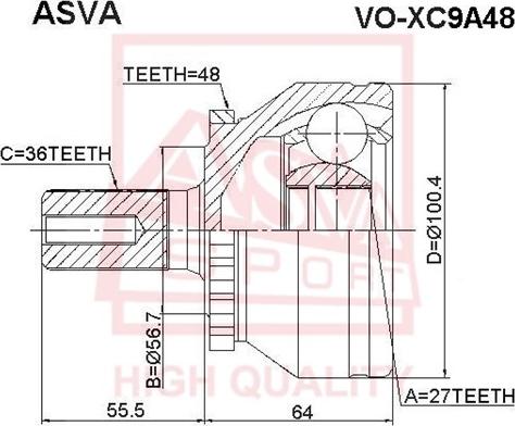 ASVA VO-XC9A48 - Шарнирный комплект, ШРУС, приводной вал avtokuzovplus.com.ua