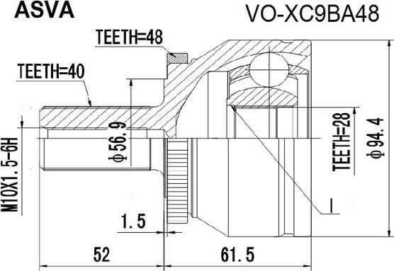 ASVA VO-XC9BA48 - Шарнирный комплект, ШРУС, приводной вал avtokuzovplus.com.ua