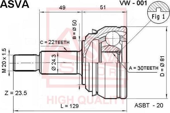 ASVA VW-001 - Шарнирный комплект, ШРУС, приводной вал autodnr.net