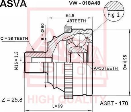 ASVA VW-018A48 - Шарнирный комплект, ШРУС, приводной вал avtokuzovplus.com.ua