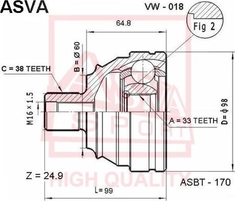 ASVA VW-018 - Шарнирный комплект, ШРУС, приводной вал avtokuzovplus.com.ua