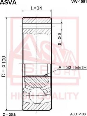 ASVA VW-1001 - Шарнірний комплект, ШРУС, приводний вал autocars.com.ua