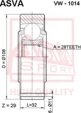 ASVA VW-1014 - Шарнірний комплект, ШРУС, приводний вал autocars.com.ua