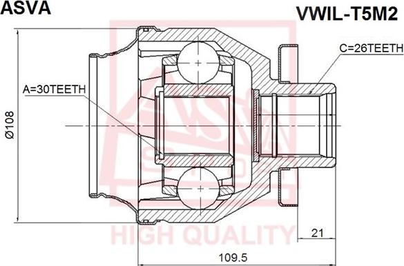 ASVA VWIL-T5M2 - Шарнирный комплект, ШРУС, приводной вал avtokuzovplus.com.ua