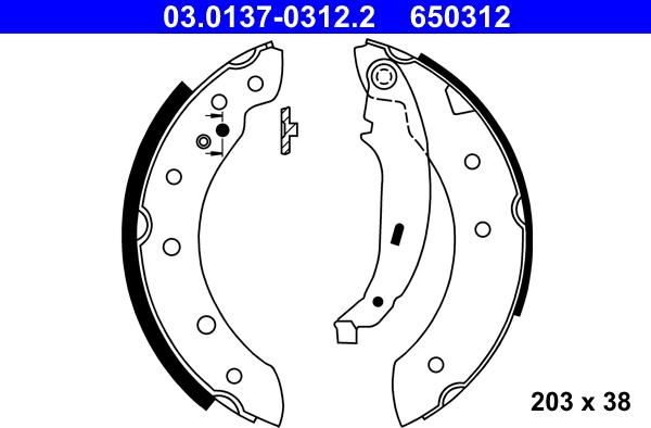 ATE 03.0137-0312.2 - Комплект тормозных колодок, барабанные autodnr.net