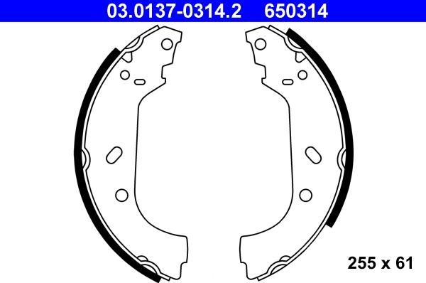ATE 03.0137-0314.2 - Комплект тормозных колодок, барабанные autodnr.net