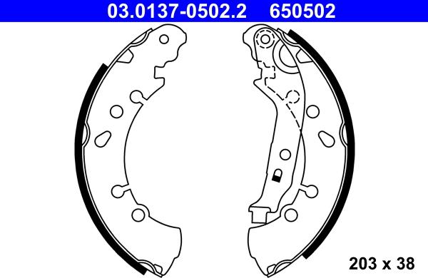 ATE 03.0137-0502.2 - Комплект тормозных колодок, барабанные avtokuzovplus.com.ua