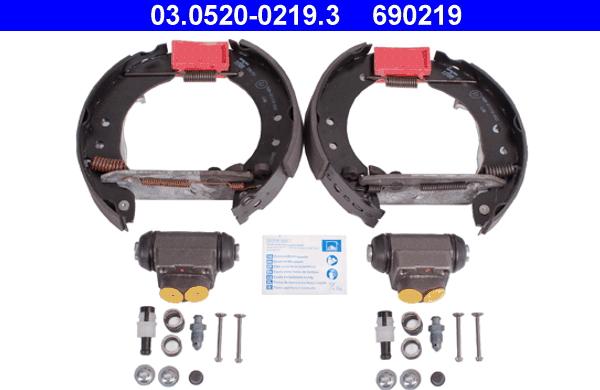 ATE 03.0520-0219.3 - Комплект тормозных колодок, барабанные autodnr.net