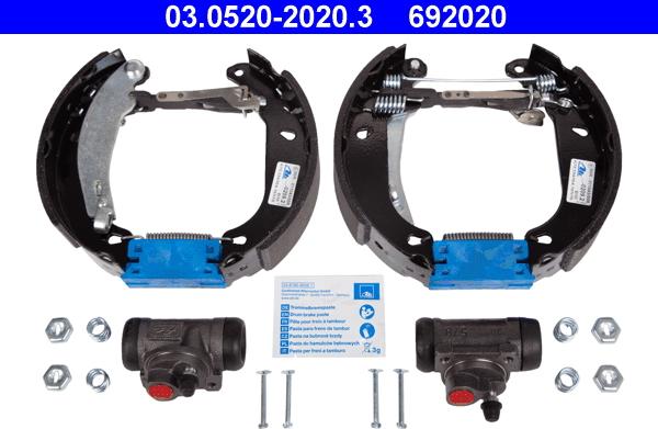 ATE 03.0520-2020.3 - Комплект тормозных колодок, барабанные autodnr.net