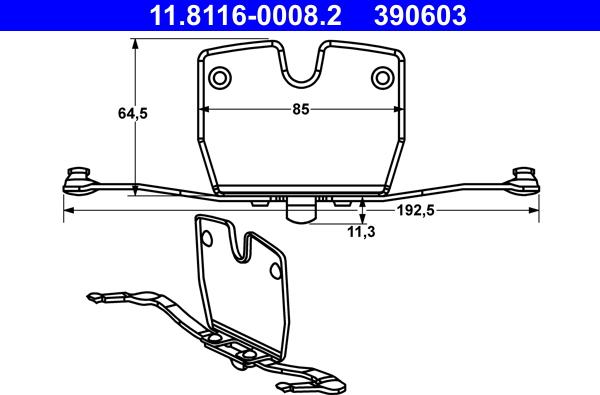 ATE 11.8116-0008.2 - Пружина, гальмівний супорт autocars.com.ua