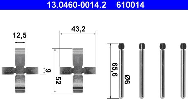 ATE 13.0460-0014.2 - Комплектующие для колодок дискового тормоза avtokuzovplus.com.ua