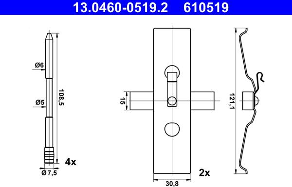 ATE 13.0460-0519.2 - Комплектующие для колодок дискового тормоза avtokuzovplus.com.ua