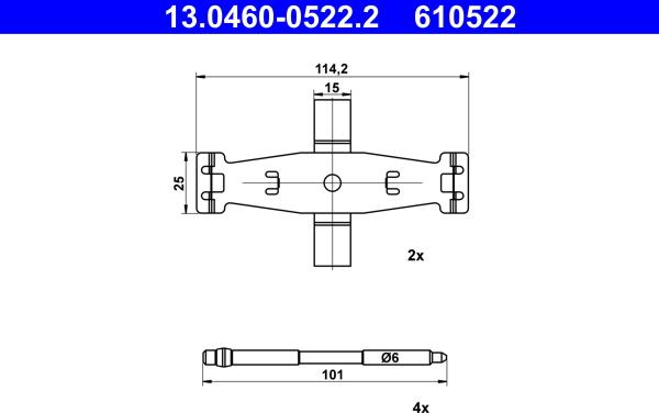 ATE 13.0460-0522.2 - Комплектуючі, колодки дискового гальма autocars.com.ua