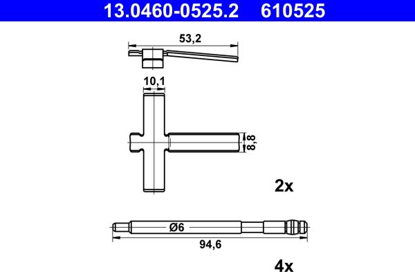 ATE 13.0460-0525.2 - Комплектующие для колодок дискового тормоза avtokuzovplus.com.ua