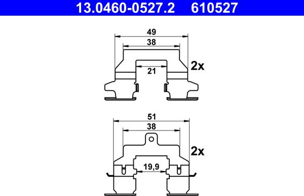 ATE 13.0460-0527.2 - Комплектующие для колодок дискового тормоза autodnr.net